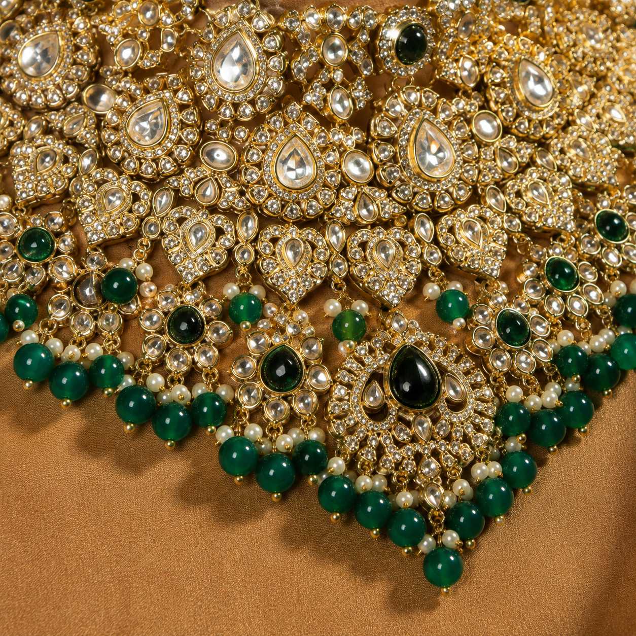 Shahi Noor Emerald Polki Kundan bridal necklace solo product shot