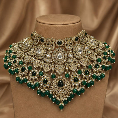Shahi Noor Emerald Polki Kundan bridal necklace detailed stonework