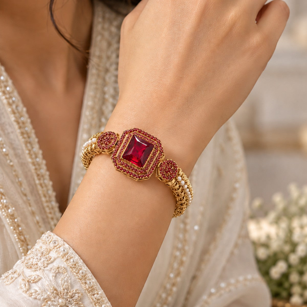 Rang-e-Noor Rectangular Stone Cuff Bangle