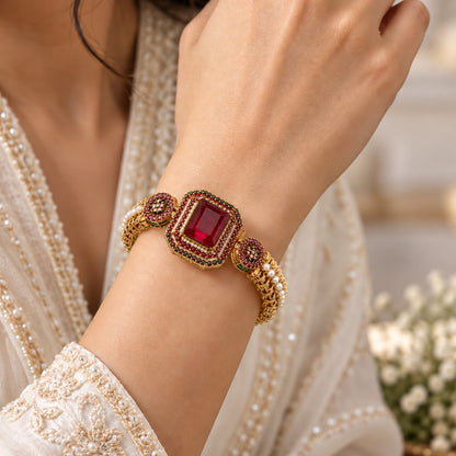 Rang-e-Noor Rectangular Stone Cuff Bangle