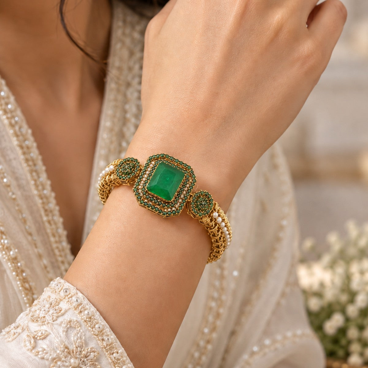 Rang-e-Noor Rectangular Stone Cuff Bangle