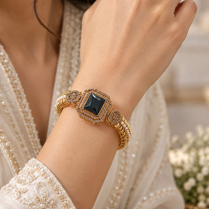 Rang-e-Noor Rectangular Stone Cuff Bangle