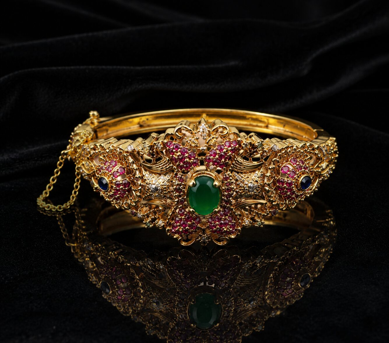 Shehzadi Filigree Gemstone Bangle – Green solo view 4