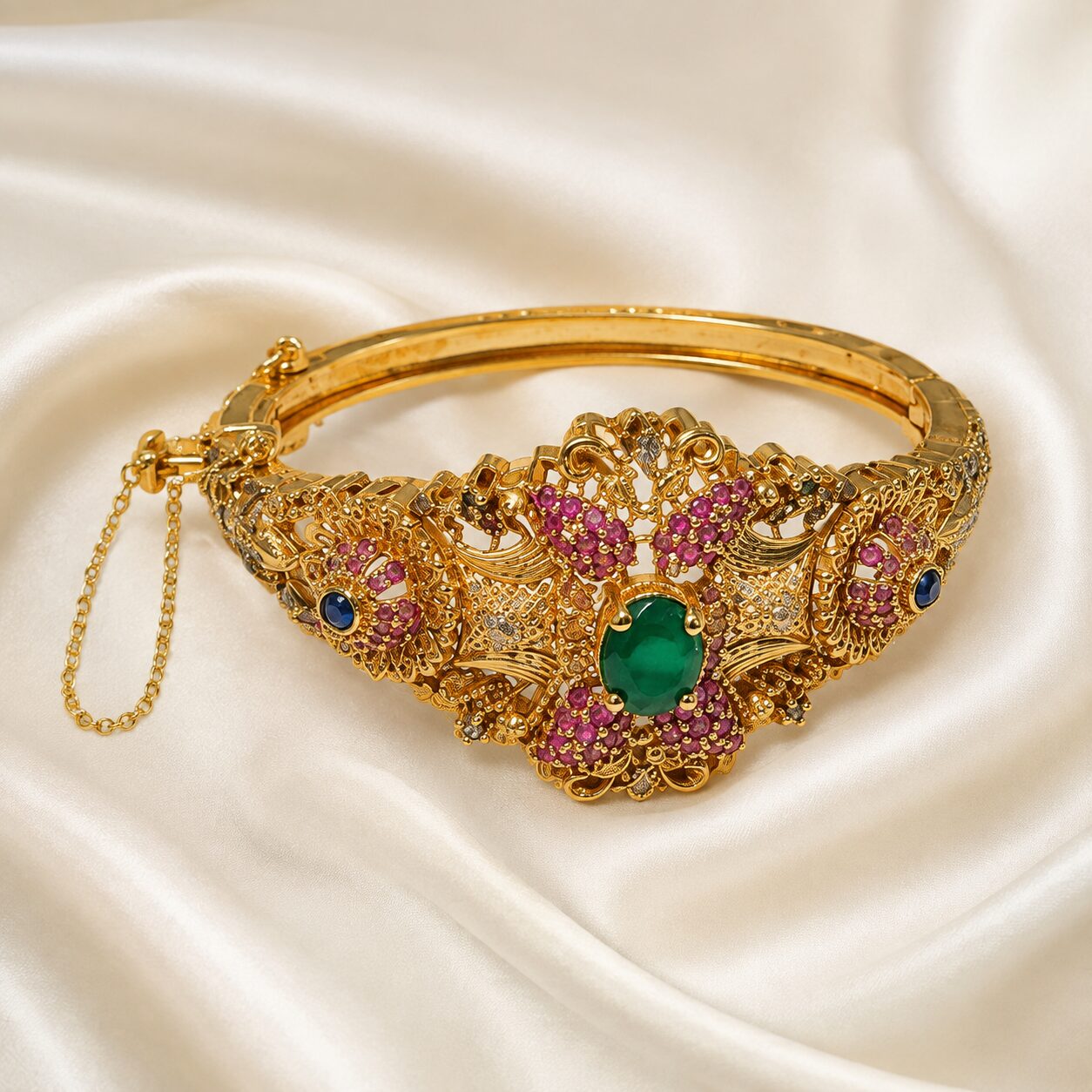 Shehzadi Filigree Gemstone Bangle – Green solo view 6