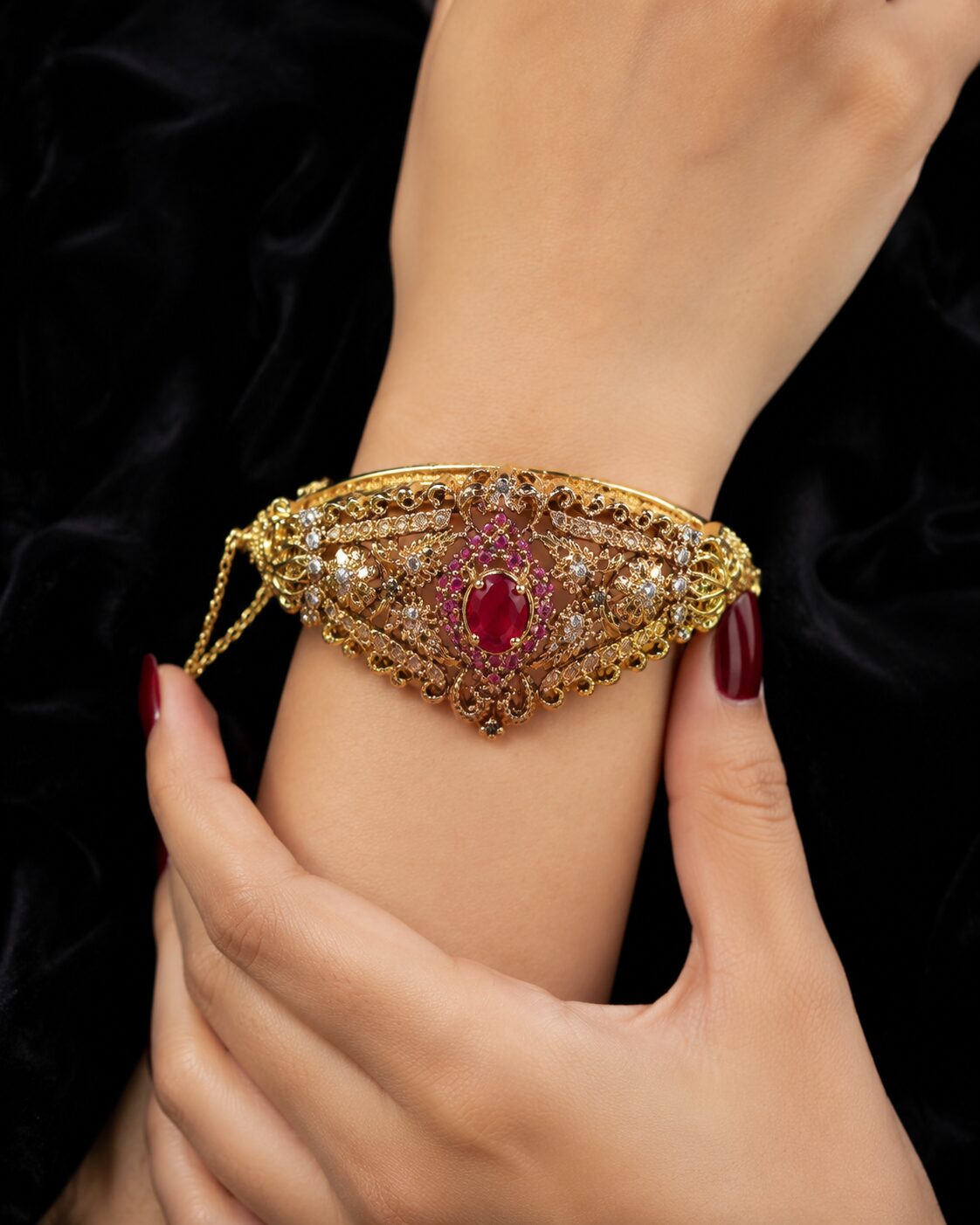 Shehzadi Filigree Gemstone Bangle – Ruby model view 1