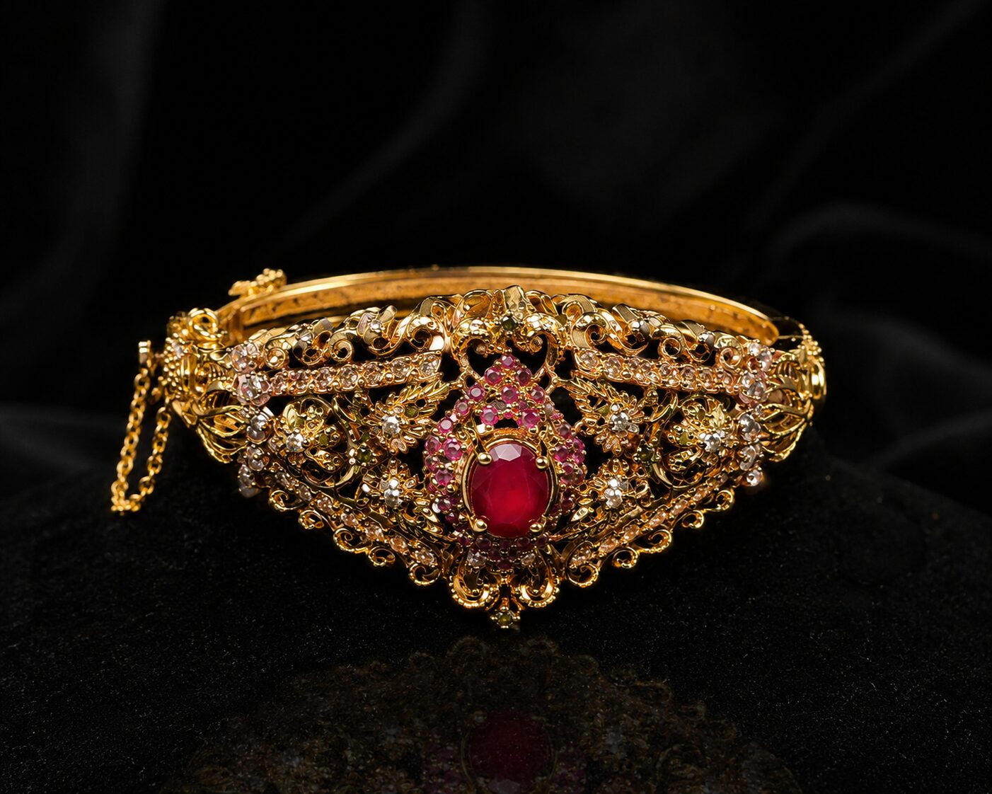 Shehzadi Filigree Gemstone Bangle – Ruby solo view 4