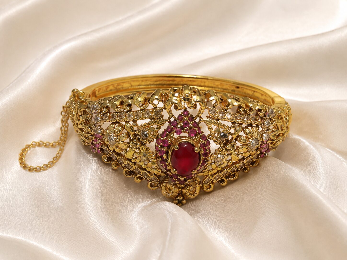Shehzadi Filigree Gemstone Bangle – Ruby solo view 6