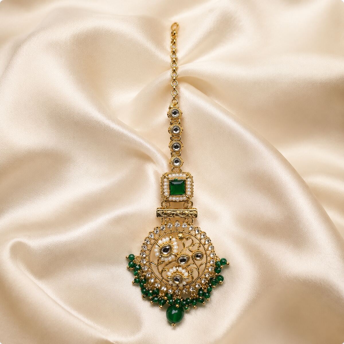 Meherbano Goddess Kundan Teeka - Green 1