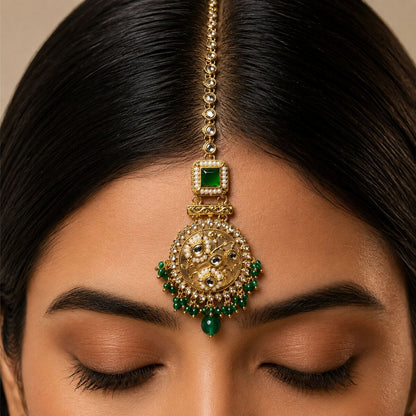 Meherbano Goddess Kundan Teeka - Green 4