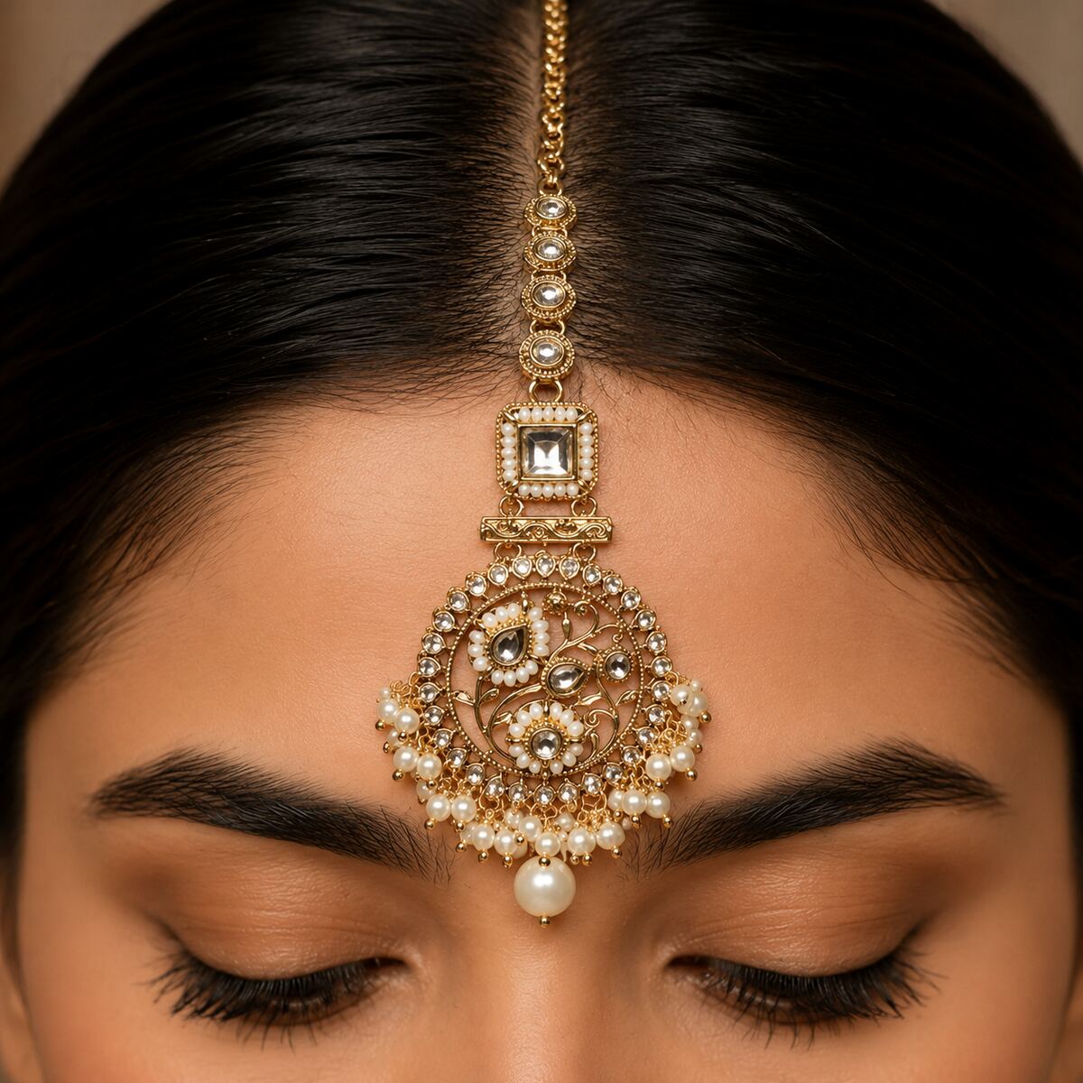 Meherbano Goddess Kundan Teeka - Pearl 5