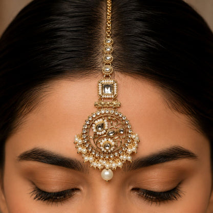 Meherbano Goddess Kundan Teeka - Pearl 5