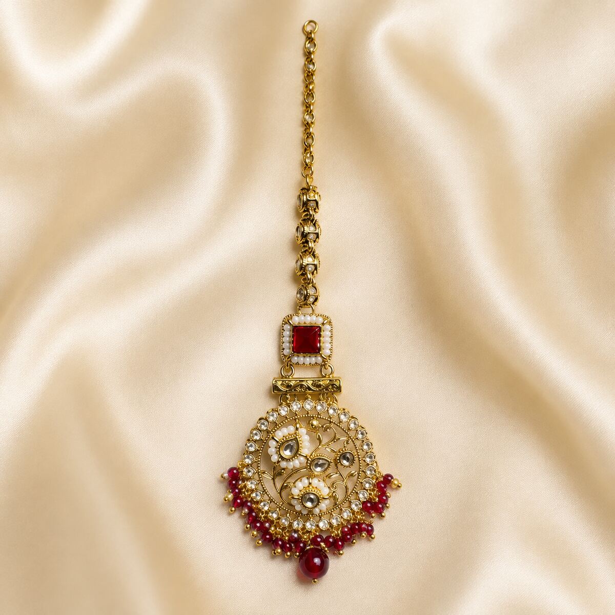 Meherbano Goddess Kundan Teeka - Red 2
