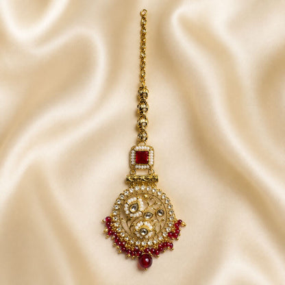 Meherbano Goddess Kundan Teeka - Red 2