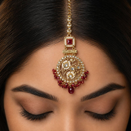 Meherbano Goddess Kundan Teeka - Red 3