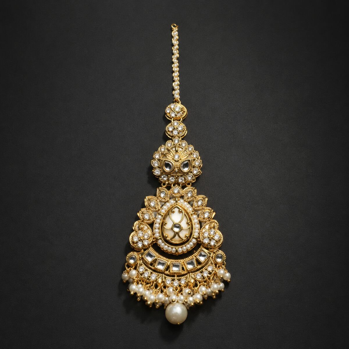 Noor-e-Mahal Teardrop Kundan Teeka - Pearl 1