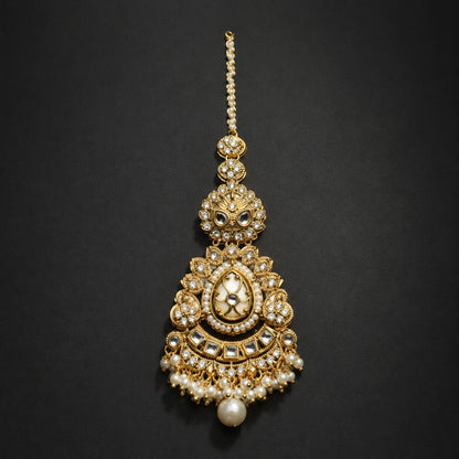 Noor-e-Mahal Teardrop Kundan Teeka - Pearl 1