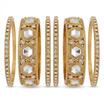 Polki Kundan Kara & Choori Bangle Set – 22K Gold Plated | 6 Pieces | - Riwaaj